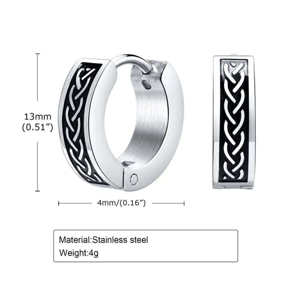 Viking Braid Stainless Hoop Earrings - Picture 4 of 5
